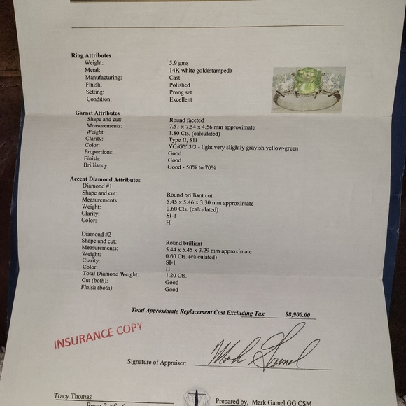 3 STONE RING,/2 Diamonds GIA Cert, & 1 ALEXANDRITE Gem in the middle of diamonds - Picture 8 of 9